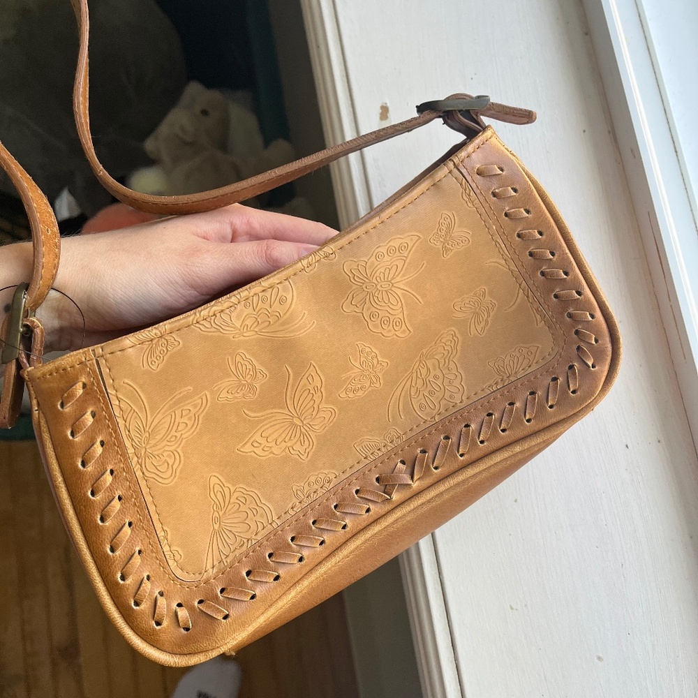 braided butterfly faux leather structured shoulder bag